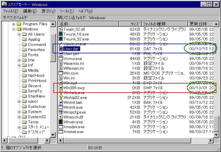 Win98SE�ł����AWindows�t�H���_�ɂ͍����ꂾ���̃t�H���_��������܂���...